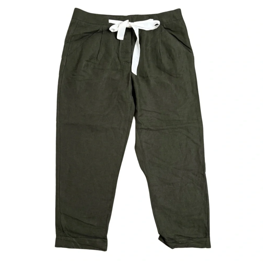 Aritzia Wilfred Allant Linen High Rise Tie Waist Pants Green Size 8